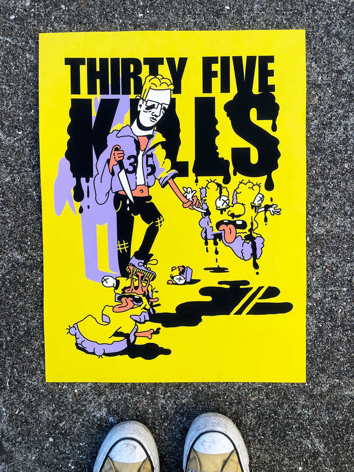 The Thirty-Five Kills print on bright yellow paper