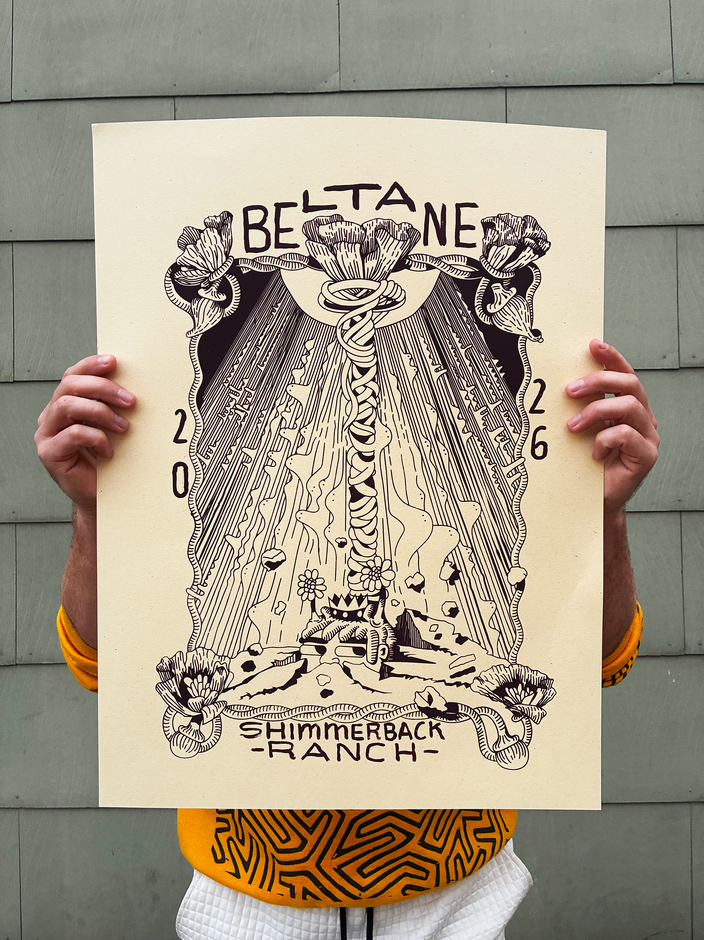 Lil Guppie holding the Shimmerback Ranch Beltane print